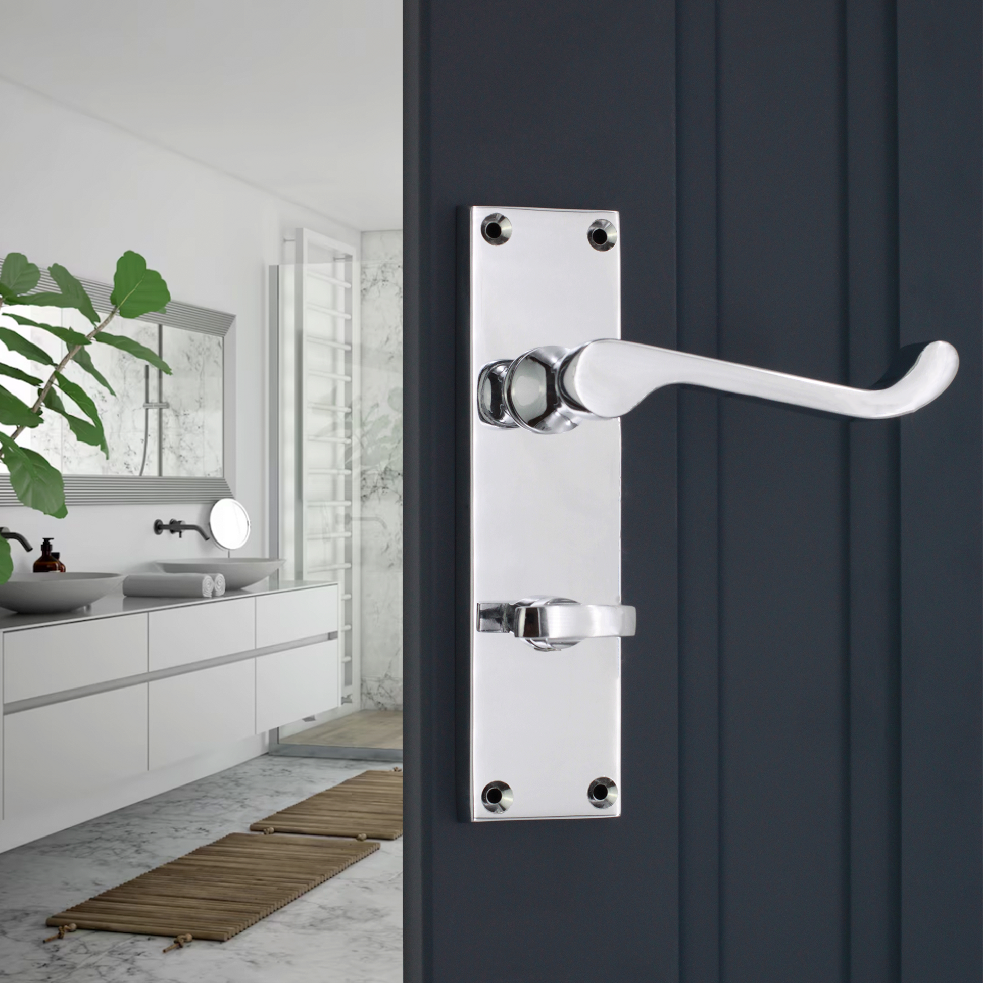 Polished Chrome Lever on Backplate Door Handle Home Decor