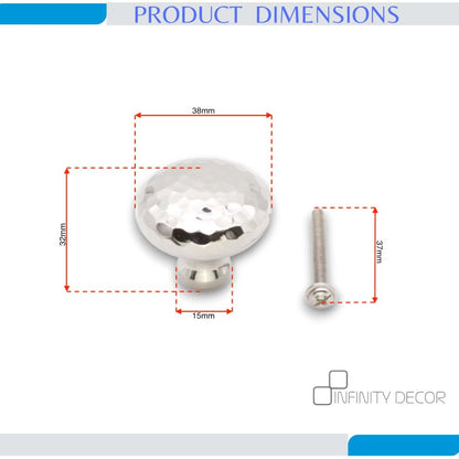 Gehämmerter Pilz-Schrankknopf, 38 mm, poliertes Nickel