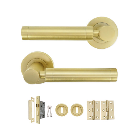Zest Lever on Rose Satin Brass Lock Pack