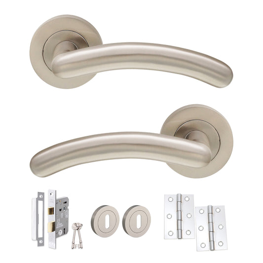 Taurus Drücker auf Rosette Satin Nickel Türgriffschlosspaket