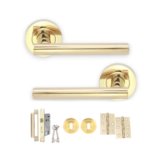 Jura Lever Door Handle PVD Brass Lock Pack