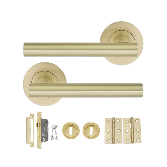 Jura Lever on Rose Satin Brass Lock Pack