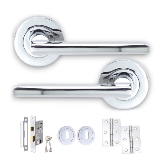 Drox Lever on Rose Polished Chrome Lock Pack