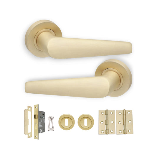 Aero Lever on Rose Satin Brass Lock Pack