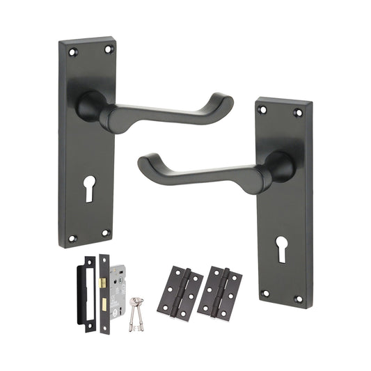 Victorian Scroll Lock Lever Handle 150mm Lock Pack Matt Black