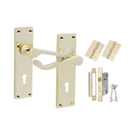 Victorian Scroll Lock Lever Handle 150mm Lock Pack Polished Brass