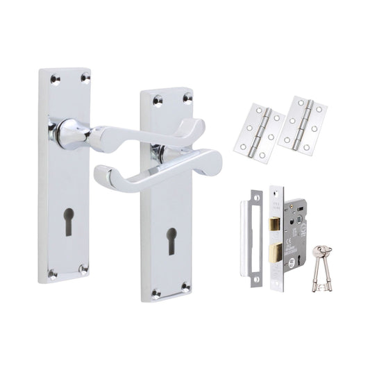Victorian Scroll Lock Lever Handle 150mm Lock Pack Polished Chrome