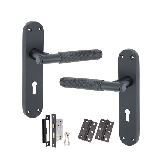 Connaught Knurled Lever on Backplate Lock Pack Matt Black