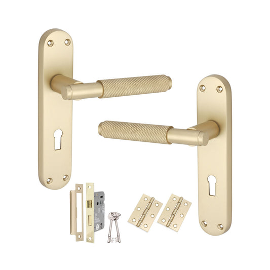 Connaught Knurled Lever on Backplate Lock Pack Satin Brass