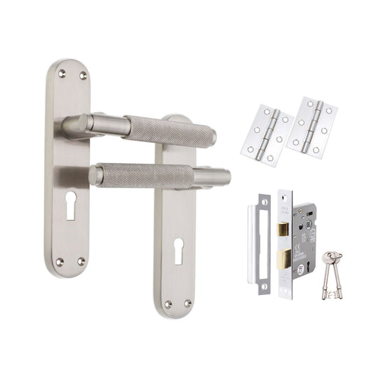 Connaught Knurled Lever on Backplate Lock Pack Satin Nickel