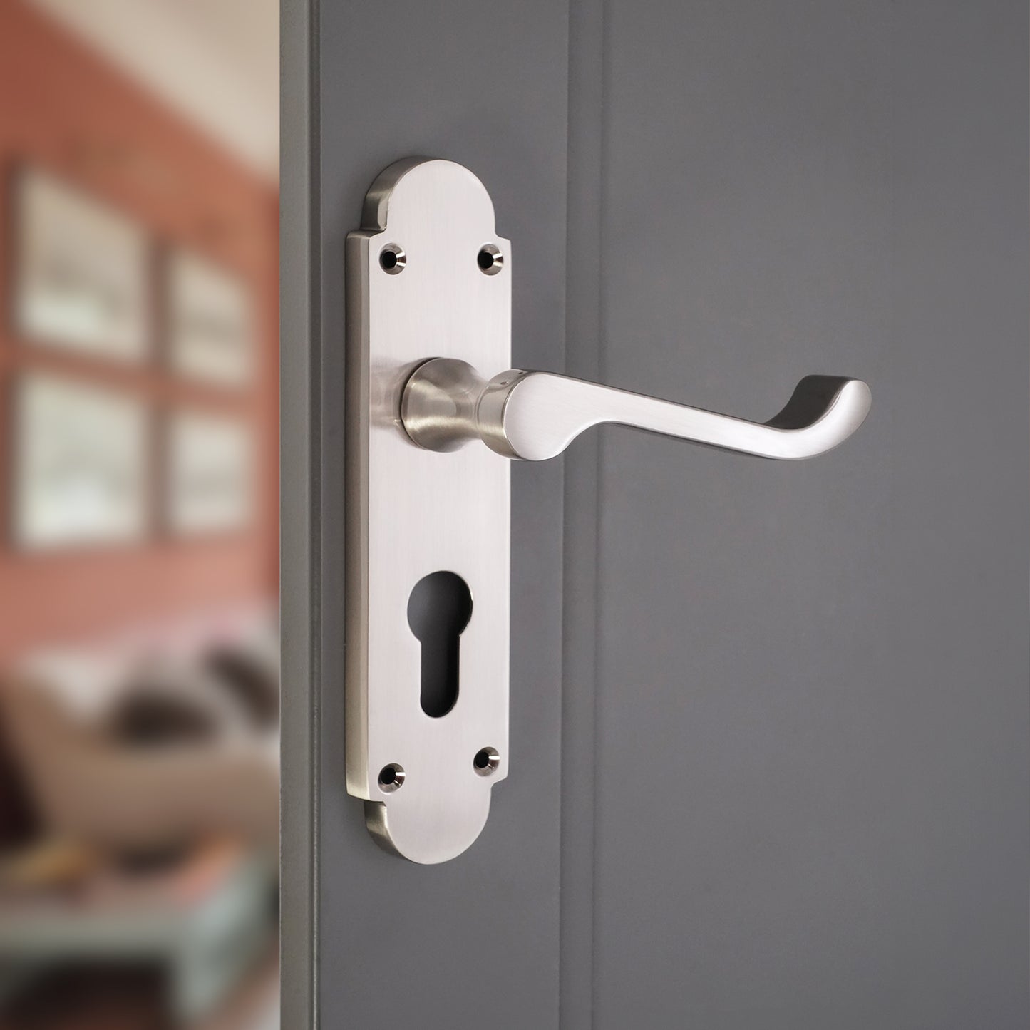 Satin Nickel Lever on Backplate Euro Home Decor  