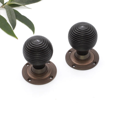 Ebonised Wood Beehive Mortice/Rim Door Knob Matt Antique