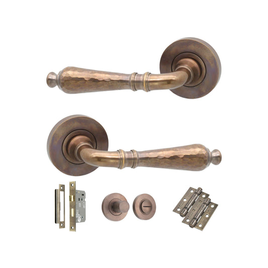 Hammered Hazel Lever on Rose Antique Bath Pack