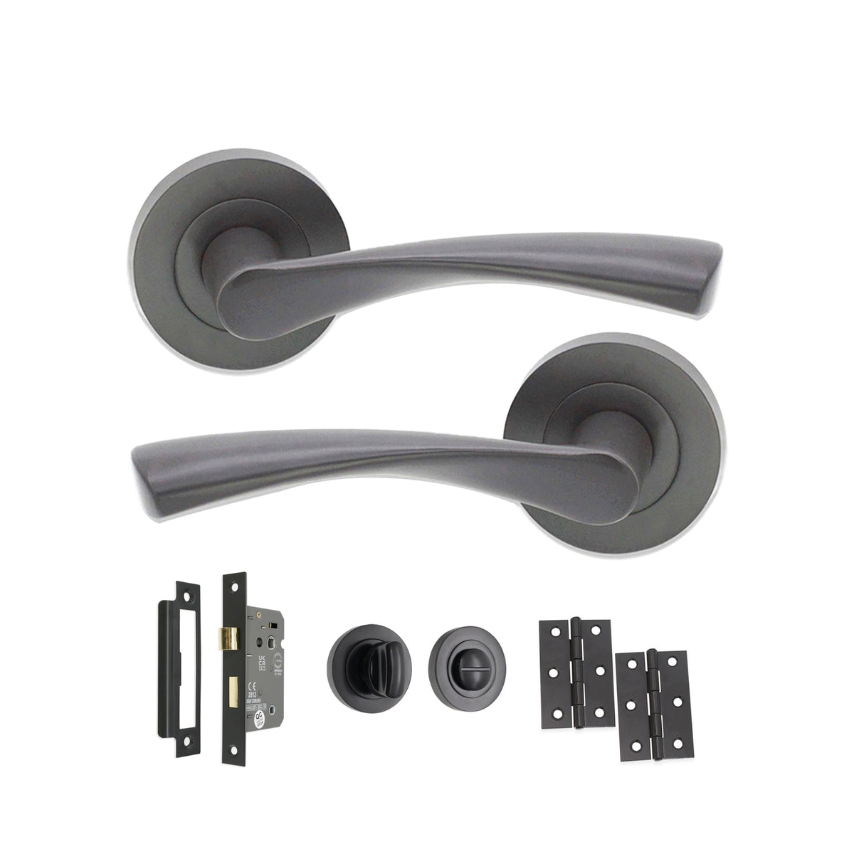 Gun Metal Grey Mercury Lever Door Handle Bath Pack Home Decor