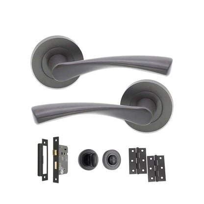Gun Metal Grey Mercury Lever Door Handle Bath Pack Home Decor