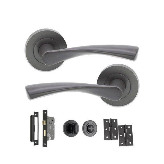 Mercury Lever Door Handle Gun Metal Grey Bath Pack