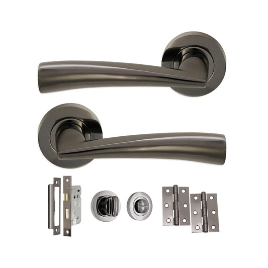 Leygo Lever Door Handle Black Nickel Bath Pack