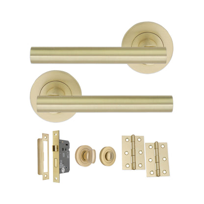 Satin Brass Jura Lever on Rose Bath Pack Home Decor