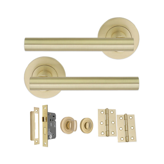 Jura Lever on Rose Satin Brass Bath Pack