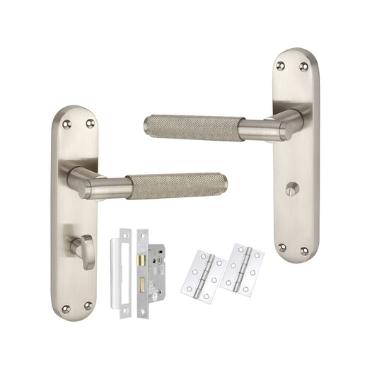 Connaught Knurled Lever on Backplate Bathroom Pack Satin Nickel