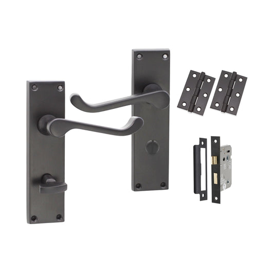 Victorian Scroll Bathroom Lever Handle 150mm Bath Matt Black