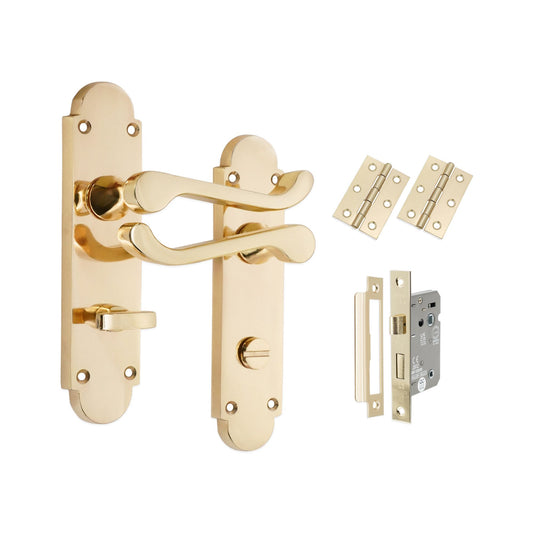 Oakley Lever on Backplate Bathroom Pack Polished Brass