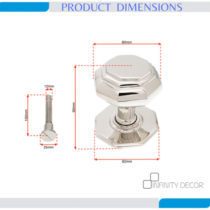 Octagonal Centre Door Knob Polished Nickel Home Decor