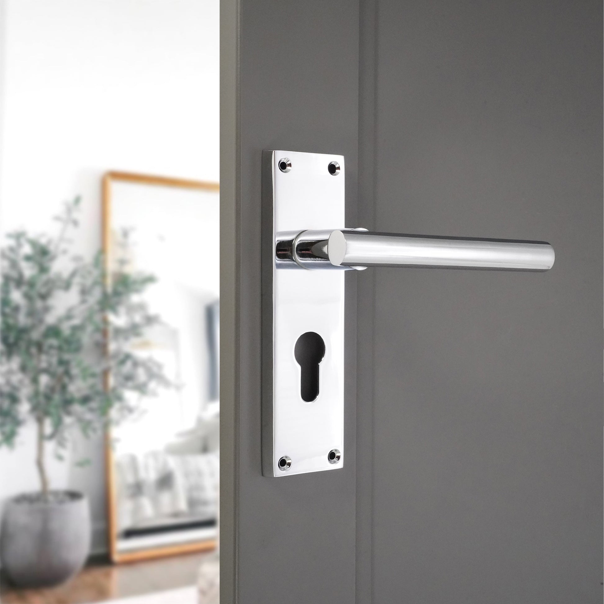 Polished Chrome Lever on Backplate Euro Door Handle Home Decor 