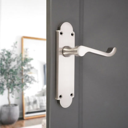 Satin Nickel Lever on Backplate Home Decor 
