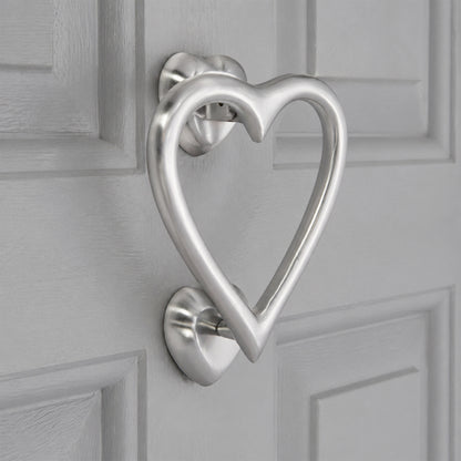 Satin Chrome Heart Door Knocker Home Decor