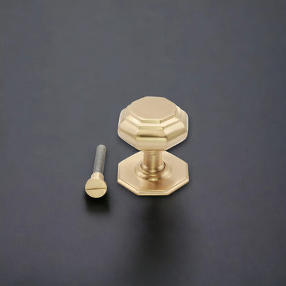 Octagonal Centre Door Knob Satin Brass