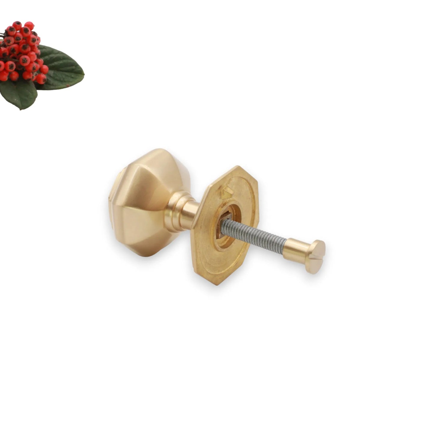 Octagonal Centre Door Knob Satin Brass