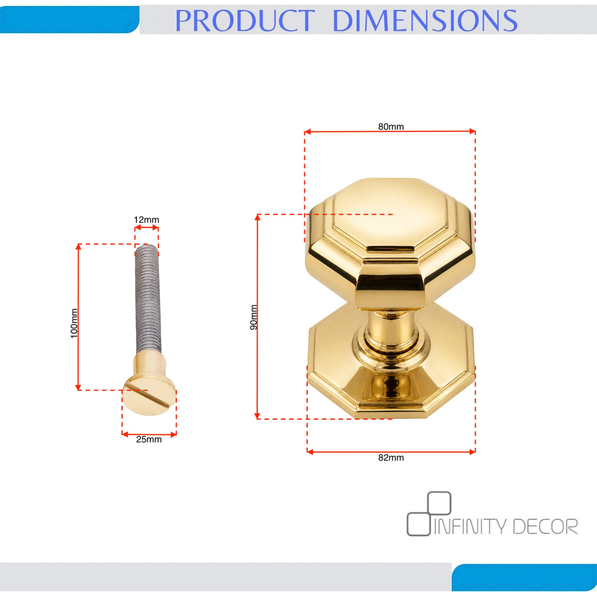 Polished Brass Octagonal Centre Door Knob Home Decor