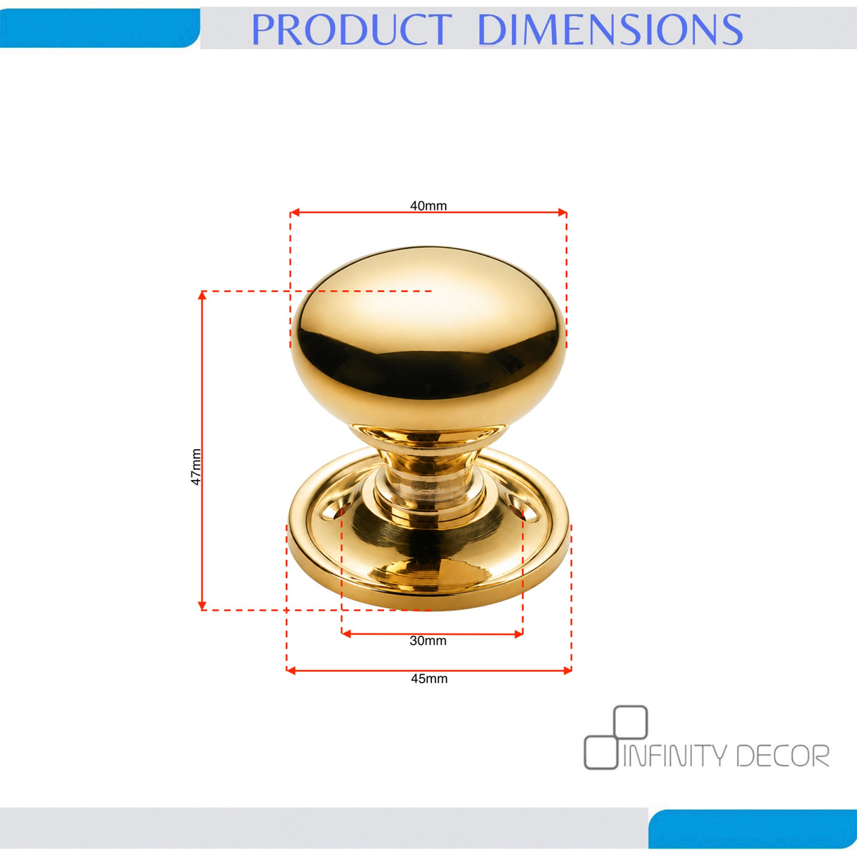 Polished Brass Cottage Small 40mm Rim/Mortice Door Knob Home Decor 