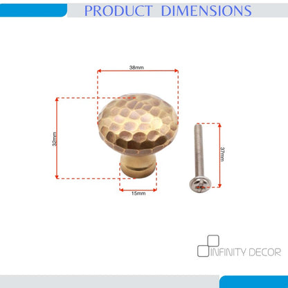 Bouton de placard en forme de champignon martelé, 38 mm, laiton vieilli