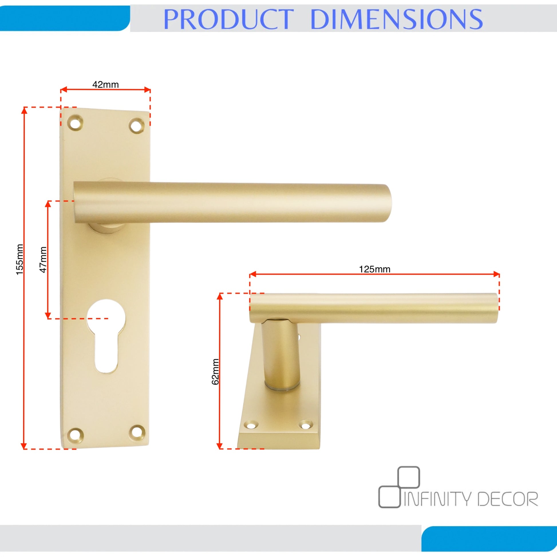 Satin Brass Lever on Backplate Euro Home Decor  