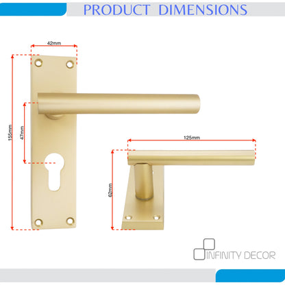 Satin Brass Lever on Backplate Euro Home Decor  