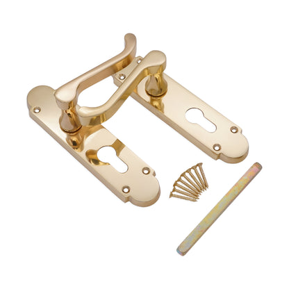 Polished Brass Lever on Backplate Euro Home Decor 