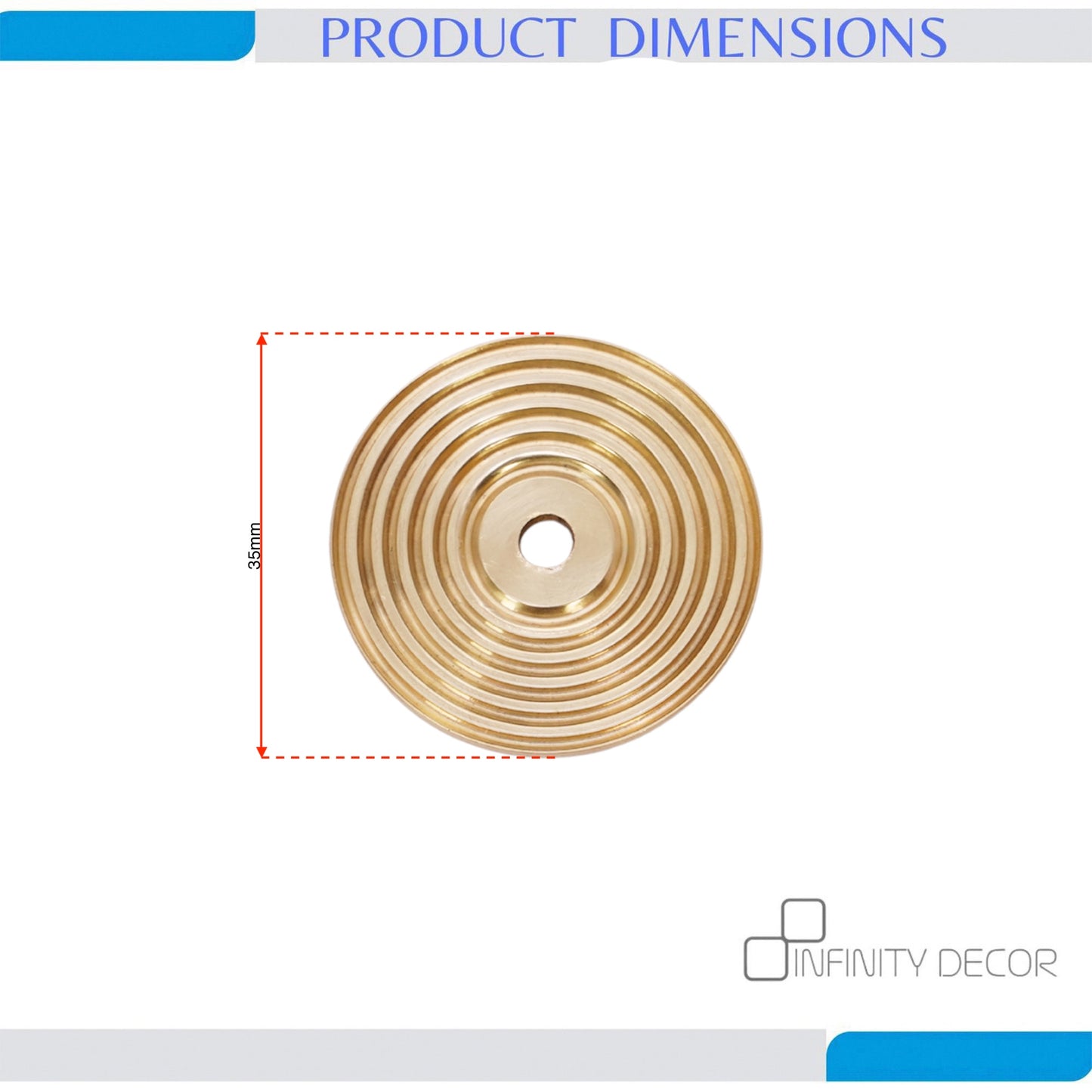 Reeded Round Backplate for Cupboard Knobs Polished Brass