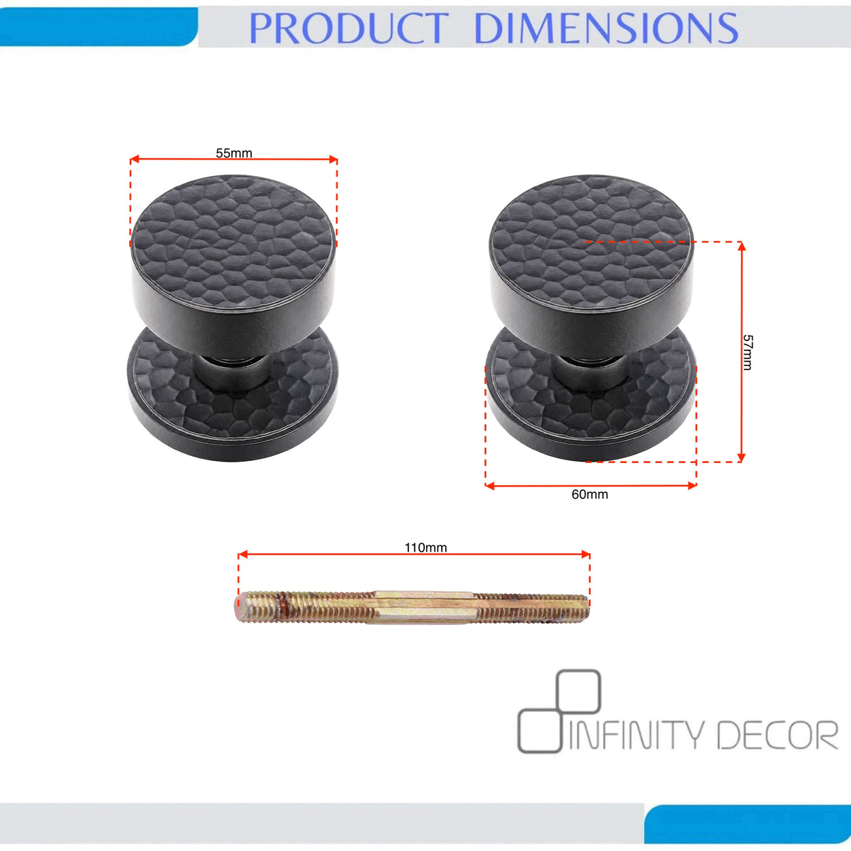 Matt Black Hammered Knurlmond Mortice Door Knob Home Decor