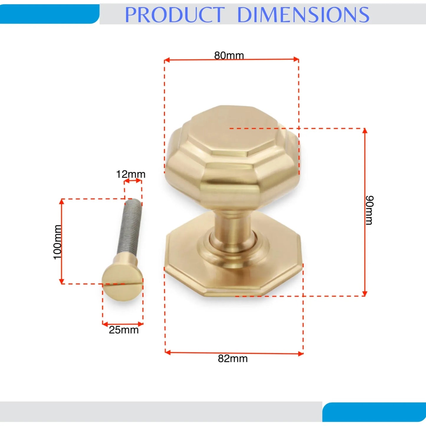 Octagonal Centre Door Knob Satin Brass