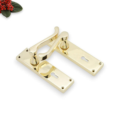 Victorian Scroll Lock Lever Handle 150mm Polished Brass