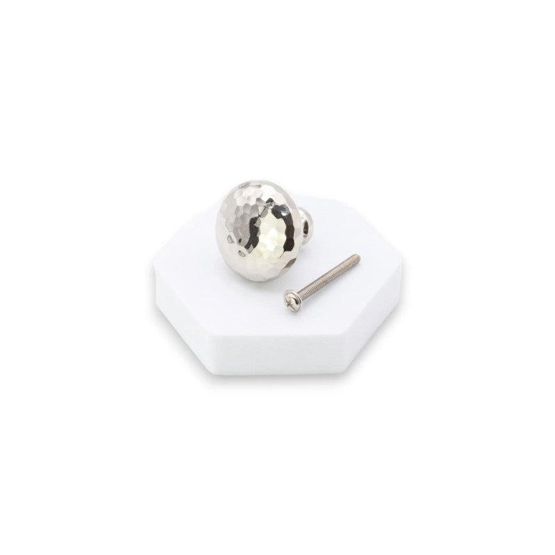 Bouton de placard en forme de champignon martelé, 38 mm, nickel poli