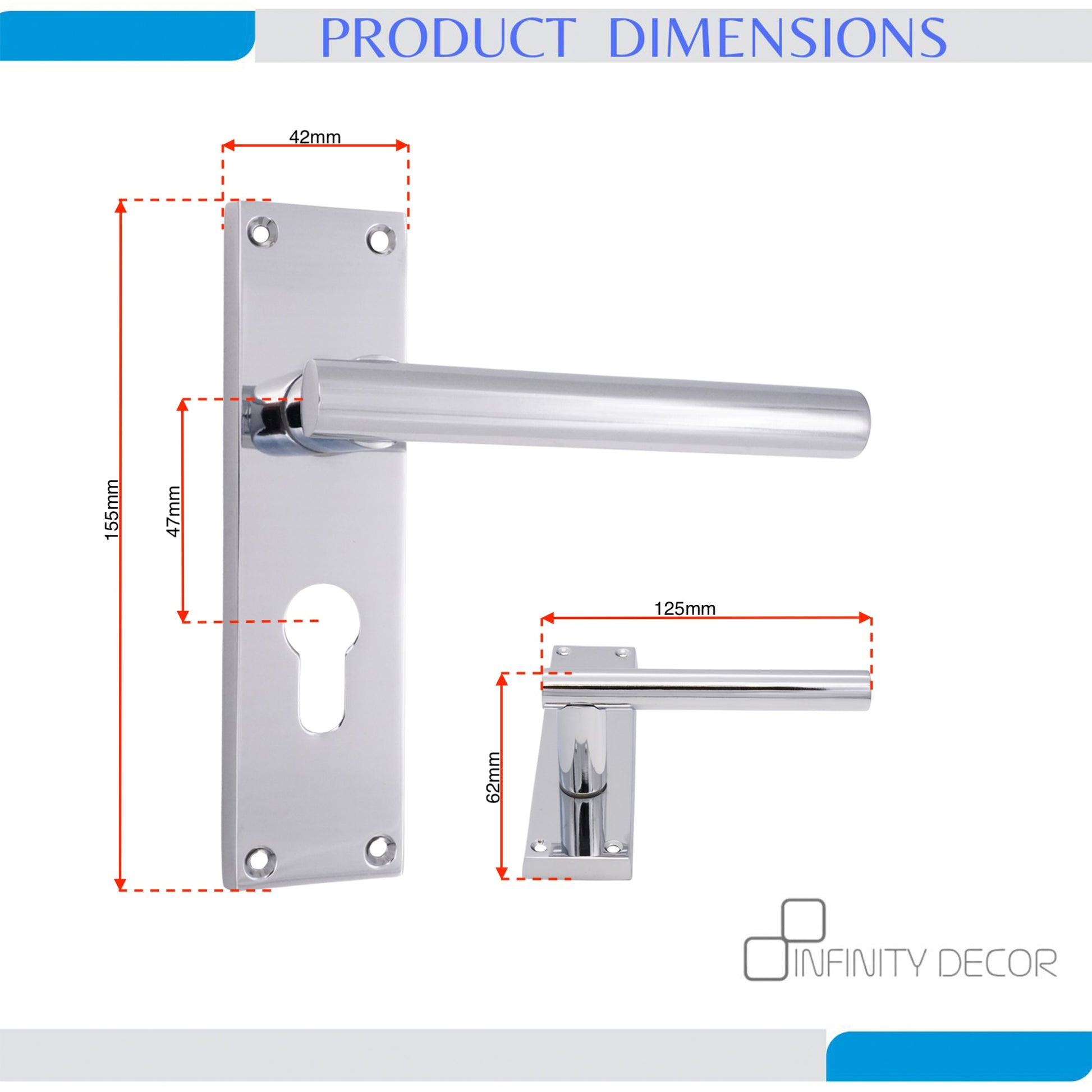 Polished Chrome Lever on Backplate Euro Door Handle Home Decor 