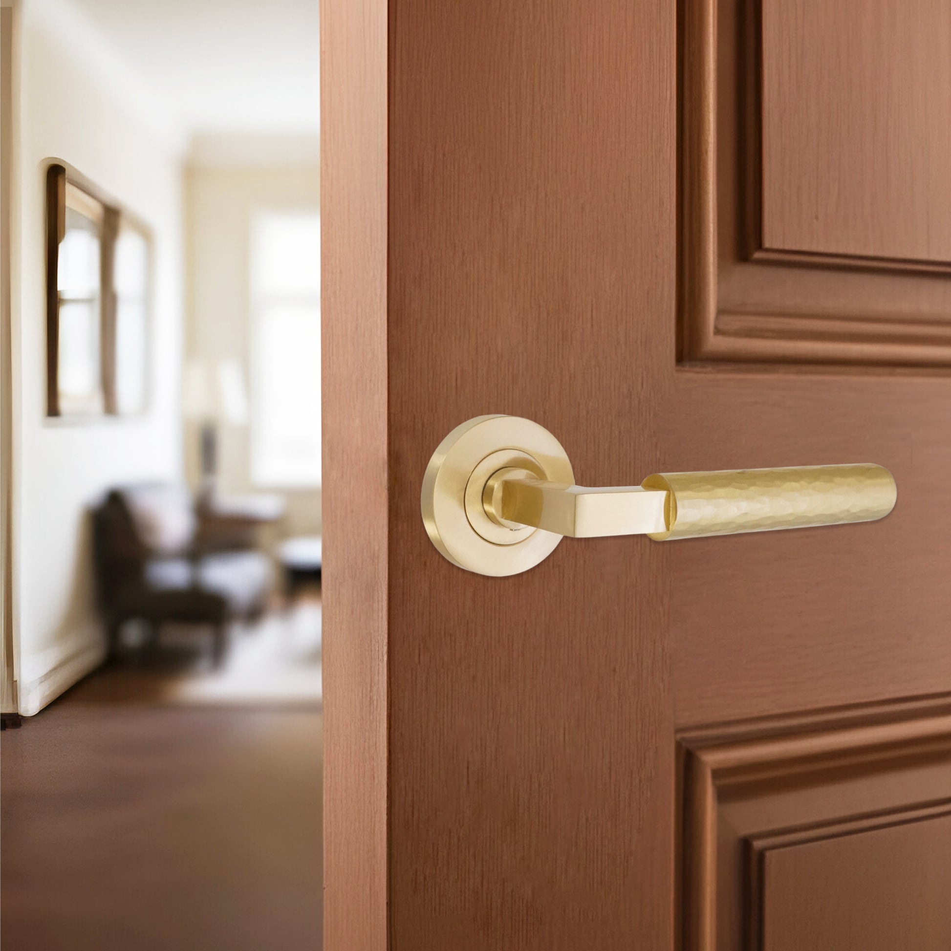 Satin Brass Lever on Rose Door Handle Home Decor 
