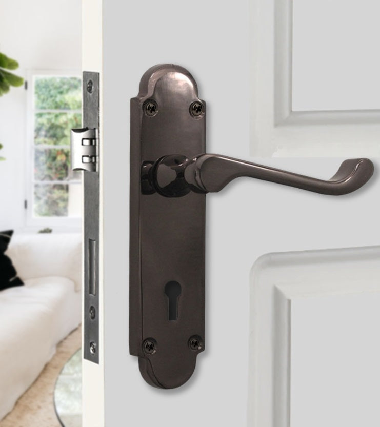 Black Nickel Lever on Backplate Lock Door Handle Home Decor  