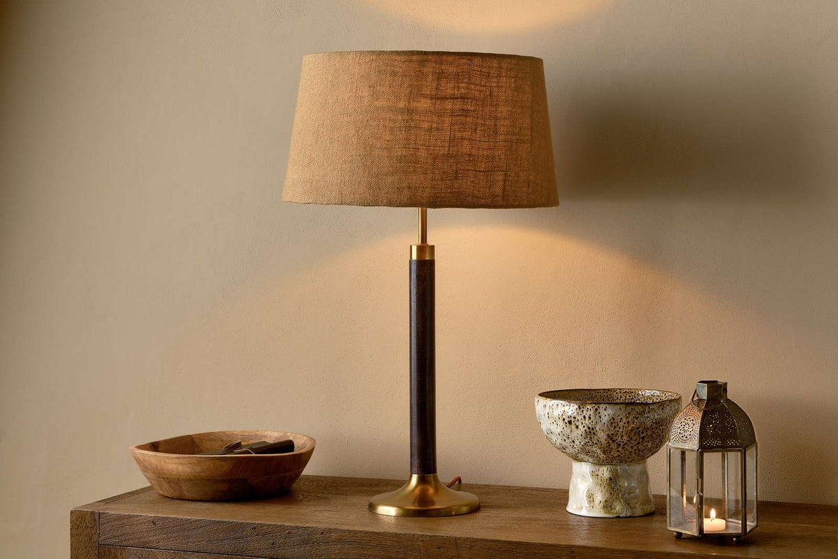 Digha Wood & Metal Table Lamp Base - Dark Stain & Antique Brass