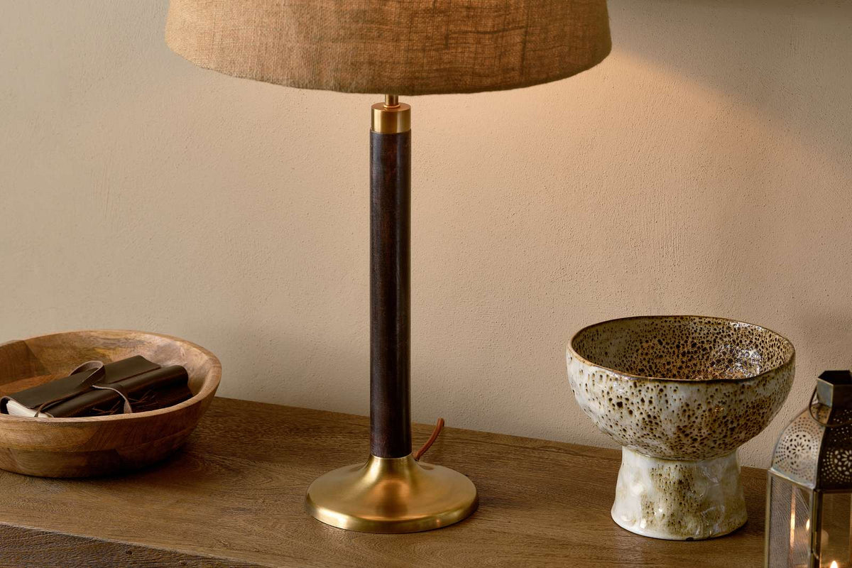 Digha Wood & Metal Table Lamp Base - Dark Stain & Antique Brass
