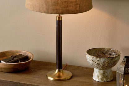 Digha Wood & Metal Table Lamp Base - Dark Stain & Antique Brass