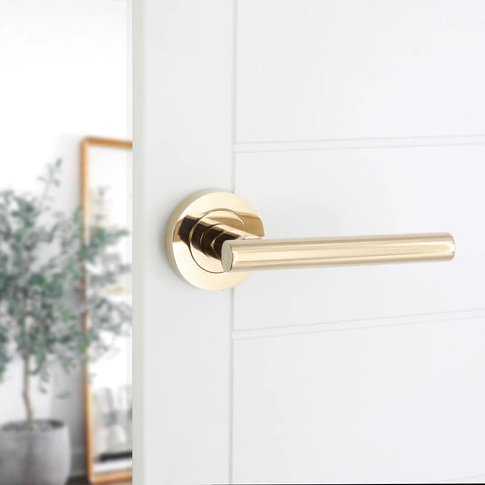 Jura Lever Door Handle PVD Brass Lock Pack